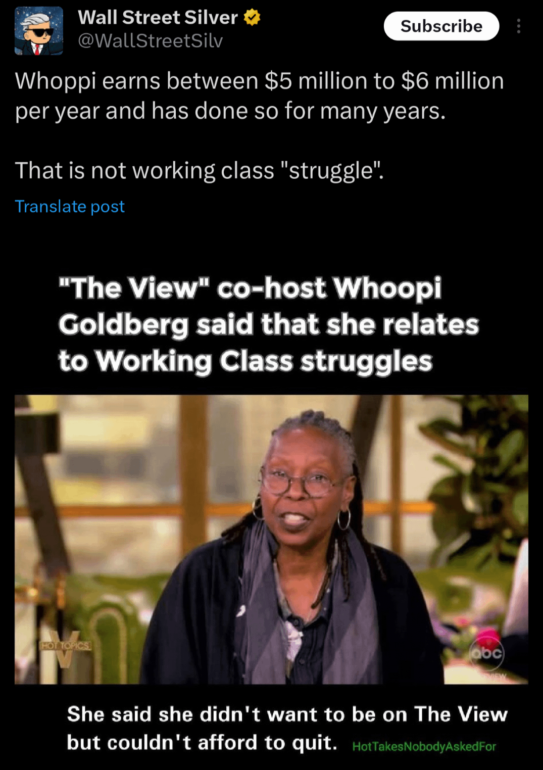 Out of Touch View Host Whoopi Goldberg claims shes just like the working class